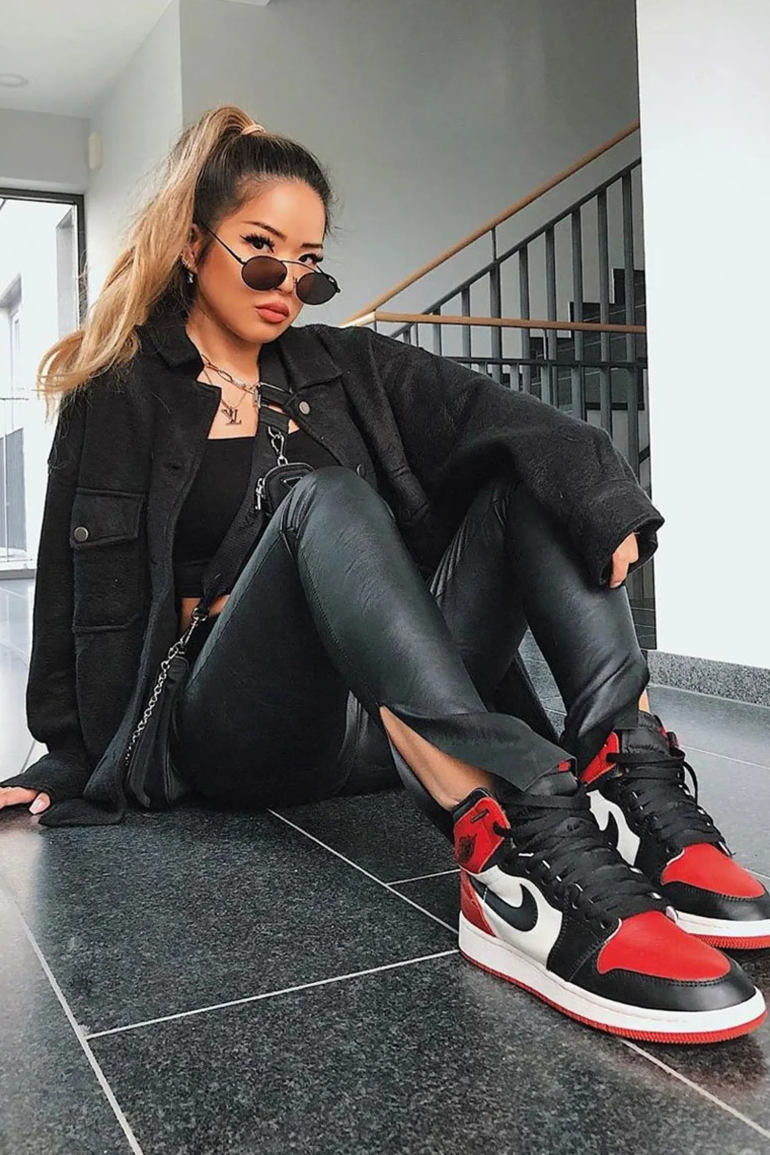 Rebellious Fashion Black Faux Leather Side Split Leggings - Katiana