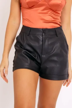 Rebellious Fashion Black Faux Leather Tailored Shorts - Georgia