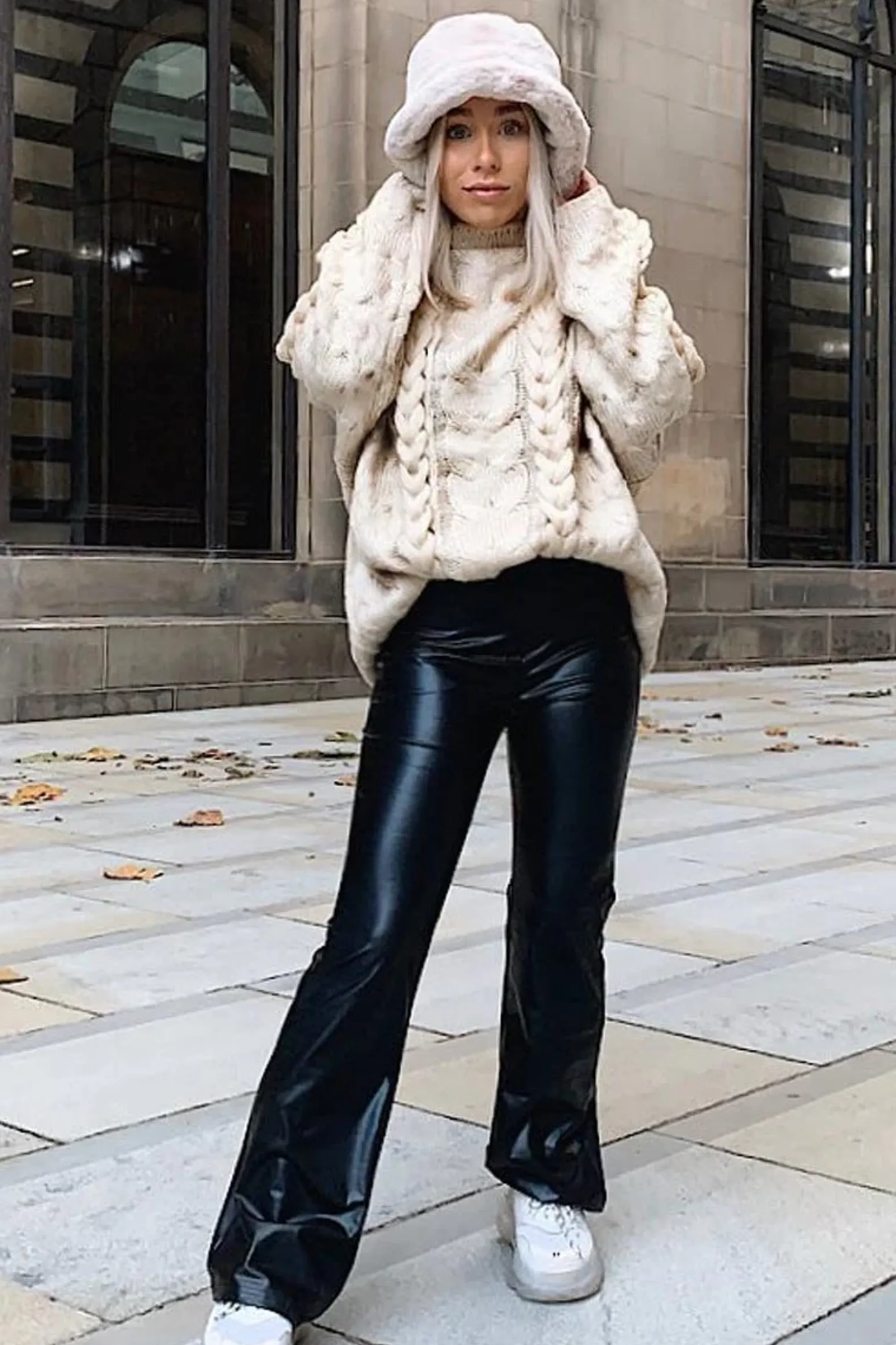 Rebellious Fashion Black Faux Leather Wide Leg Trousers - Floye