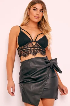 Rebellious Fashion Black Faux Leather Wrap Detail Mini Skirt - Carah