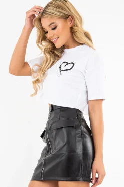 Rebellious Fashion Black Faux Leather Zip Front Utility Pocket Skirt - Paeyton