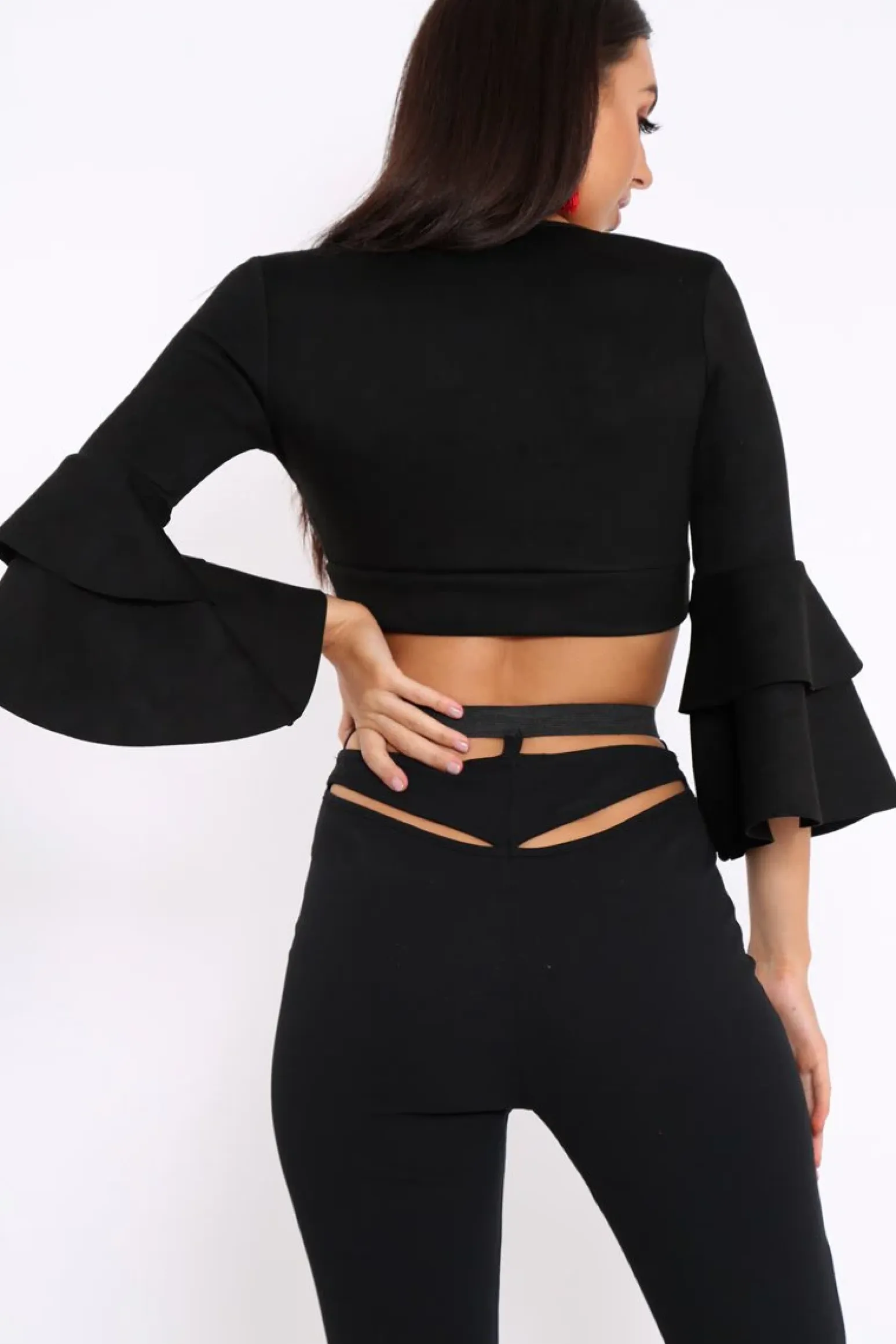 Rebellious Fashion Black Faux Suede Plunge Front Crop Top - Quorra