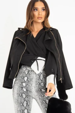 Rebellious Fashion Black Faux Suede Zip Front Biker Jacket - Isadora