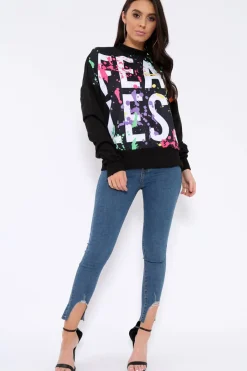 Rebellious Fashion Black Fearless Paint Splatter Sweatshirt - Eliza
