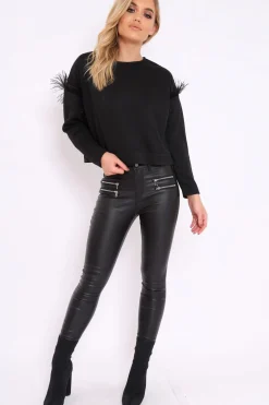 Rebellious Fashion Black Feather Sweatshirt - Keny