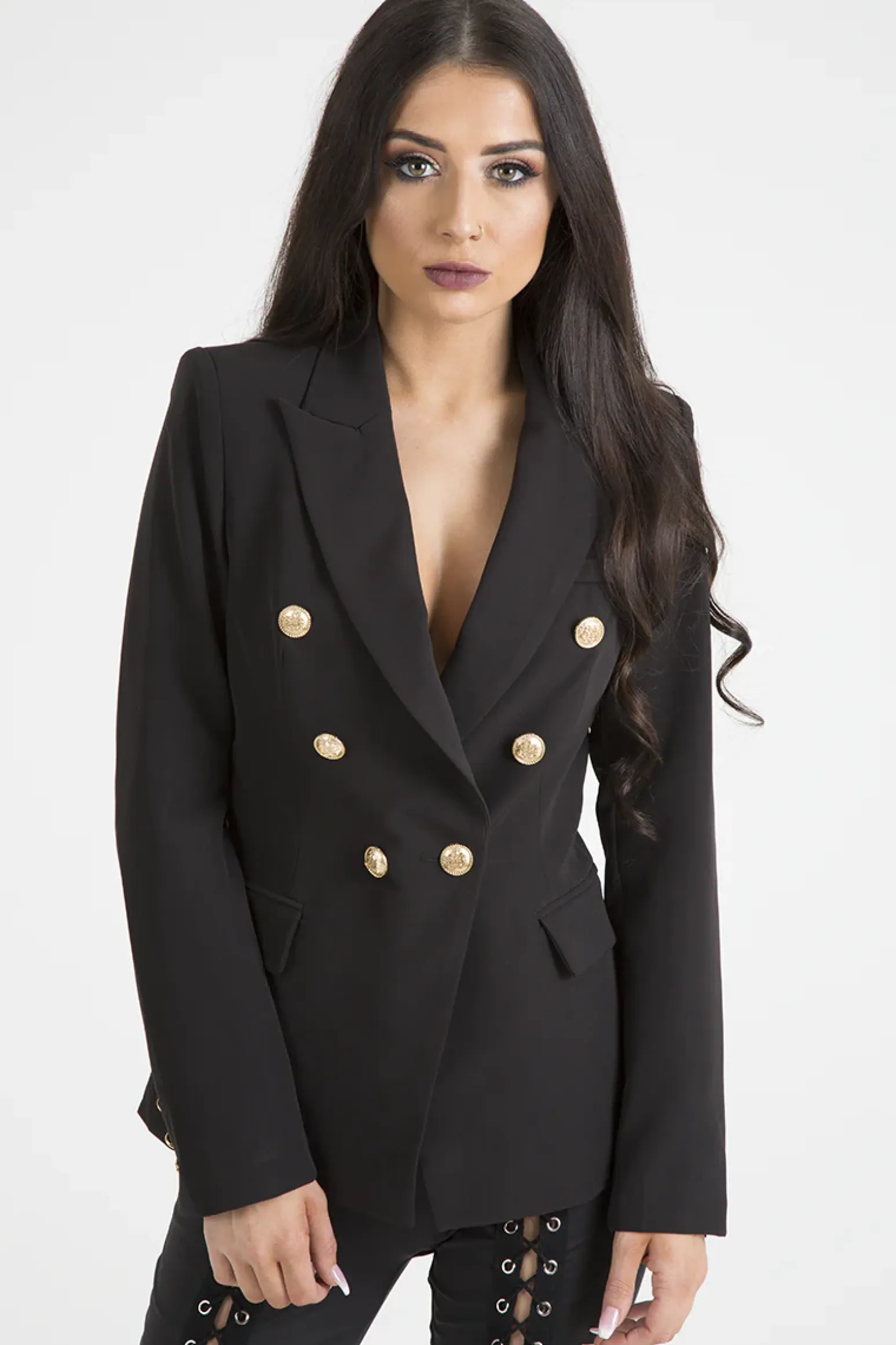 Rebellious Fashion Black Fitted Gold Button Blazer - Mei