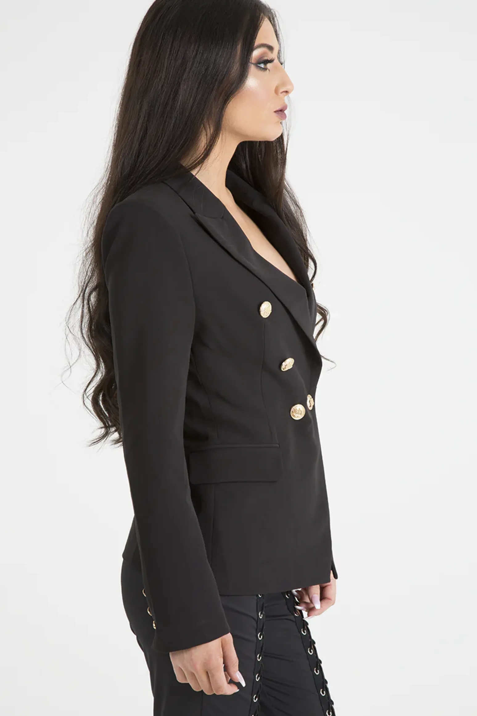 Rebellious Fashion Black Fitted Gold Button Blazer - Mei