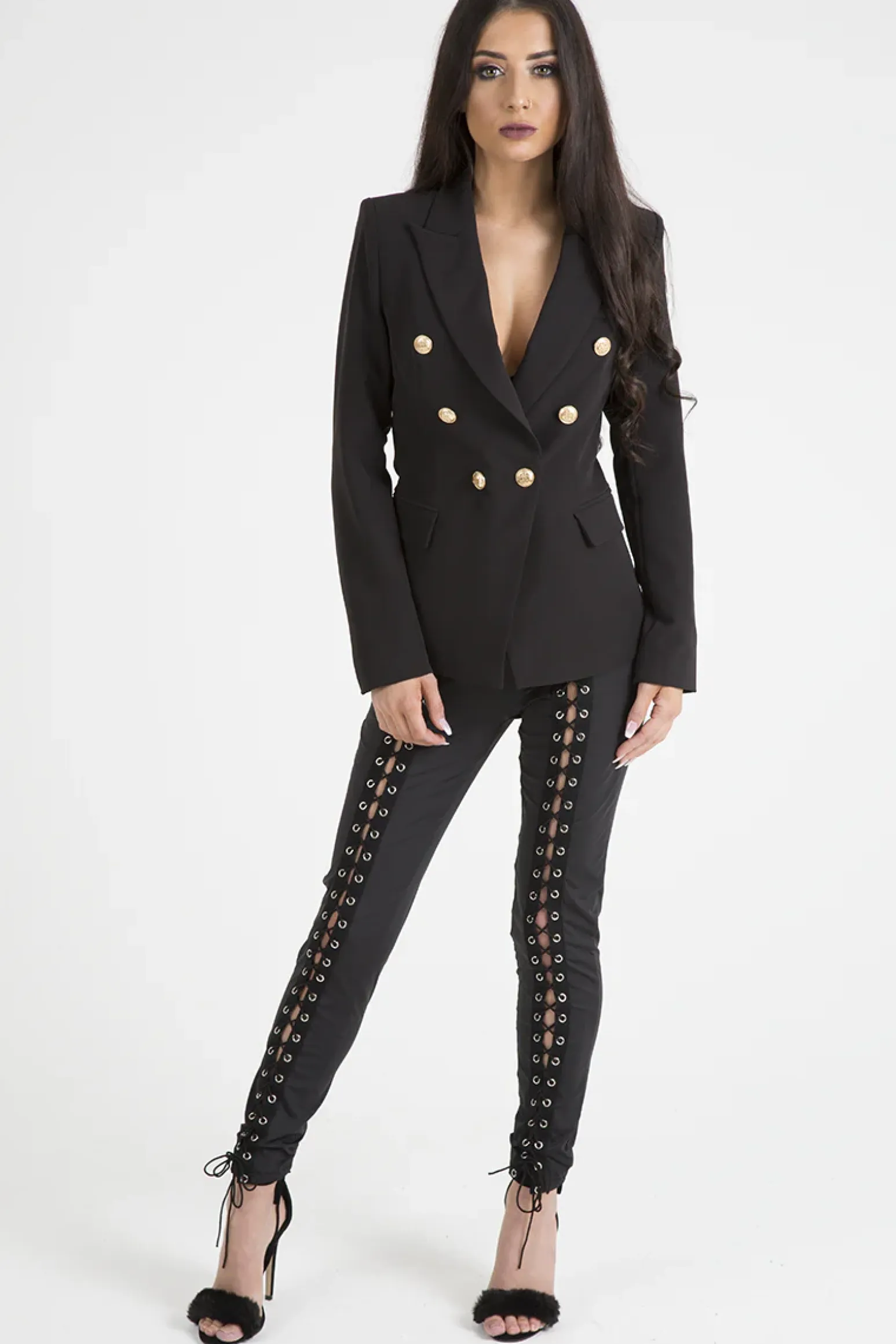 Rebellious Fashion Black Fitted Gold Button Blazer - Mei