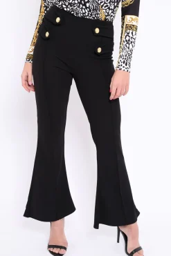 Rebellious Fashion Black Fitted Kick Flare Trousers - Liza