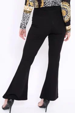 Rebellious Fashion Black Fitted Kick Flare Trousers - Liza