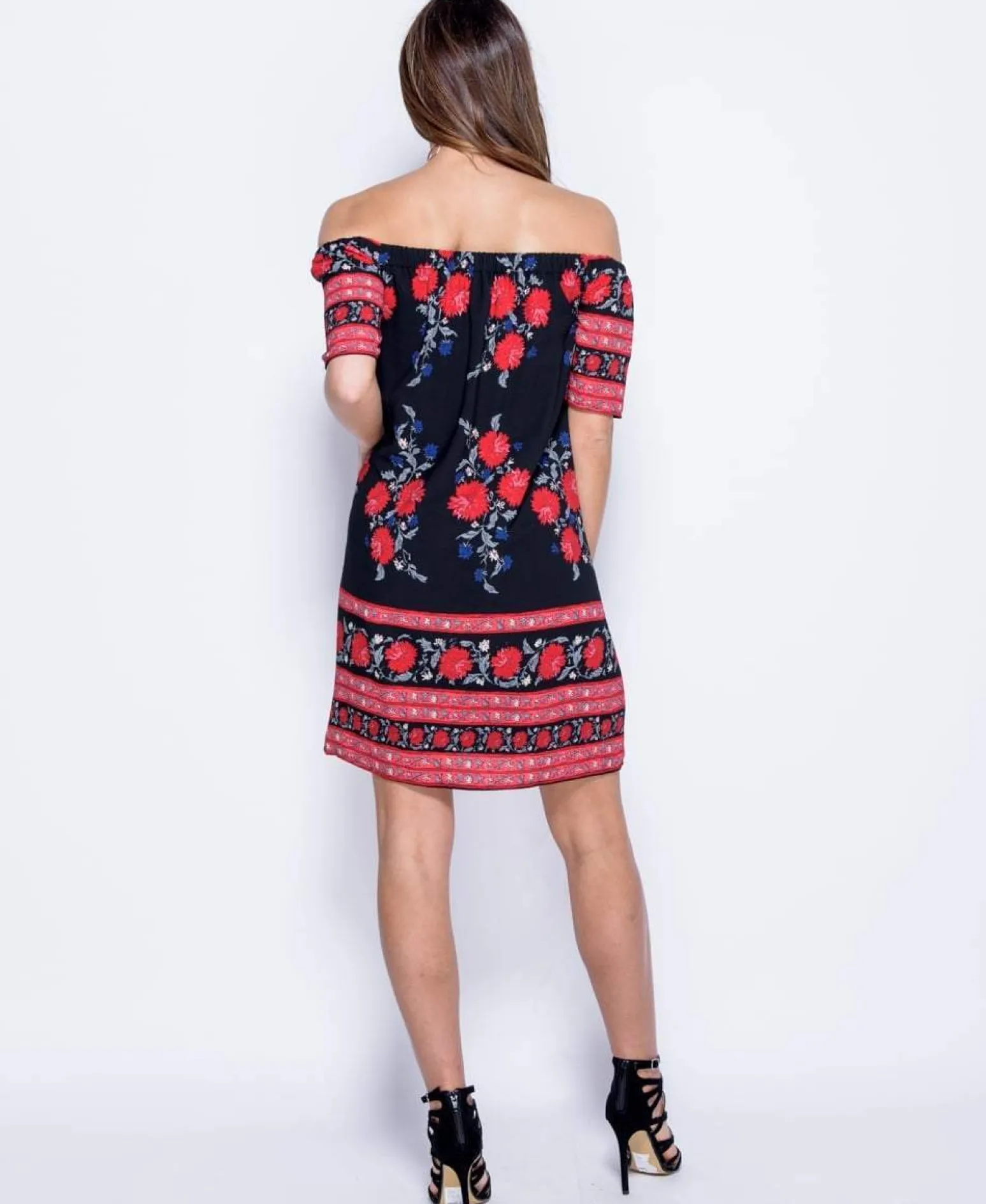 Rebellious Fashion Black Floral Bardot Dress - Tamia