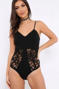 Rebellious Fashion Black Floral Cut Out Bodysuit - Tracy