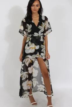 Rebellious Fashion Black Floral Dip Hem Playsuit - Caprice