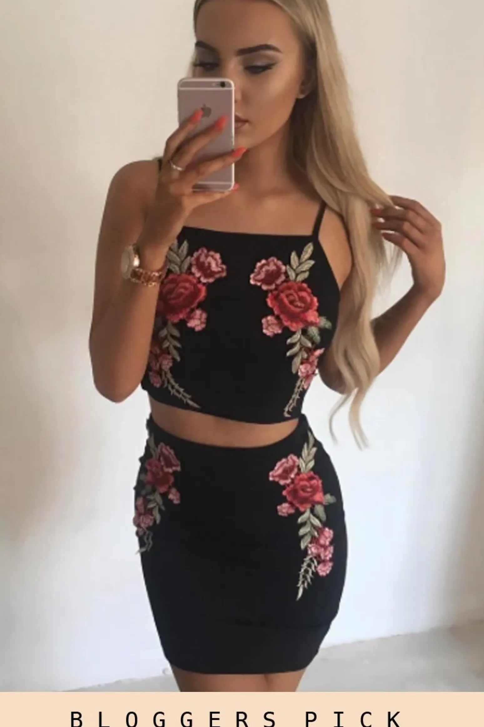 Rebellious Fashion Black Floral Embroidered Co-ord - Stacey