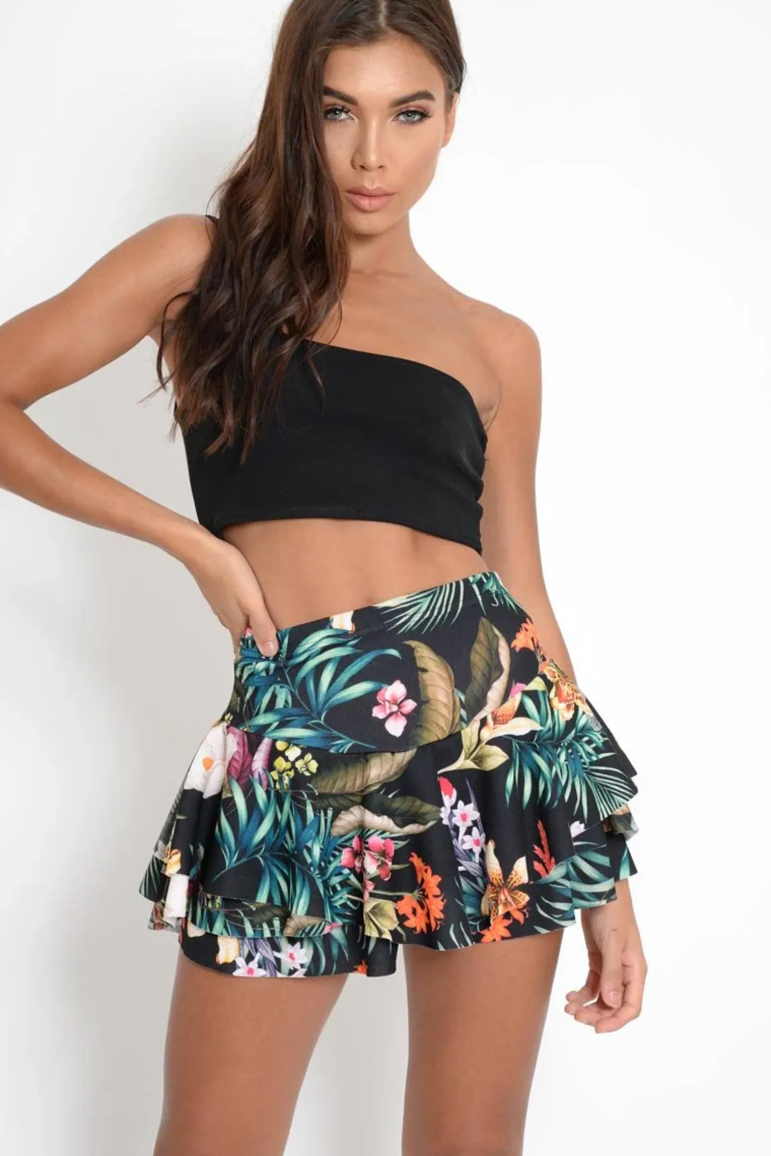 Rebellious Fashion Black Floral Frill High Waisted Shorts - Claudelle