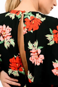 Rebellious Fashion Black Floral Panel Wrap Playsuit - Ladonna