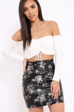 Rebellious Fashion Black Floral PU Skirt - Iris