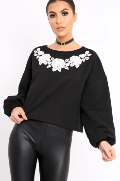 Rebellious Fashion Black Flower Jumper Tie Back - Alchemy