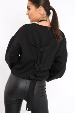 Rebellious Fashion Black Flower Jumper Tie Back - Alchemy