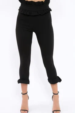 Rebellious Fashion Black Frill Hem Trousers - Paisley