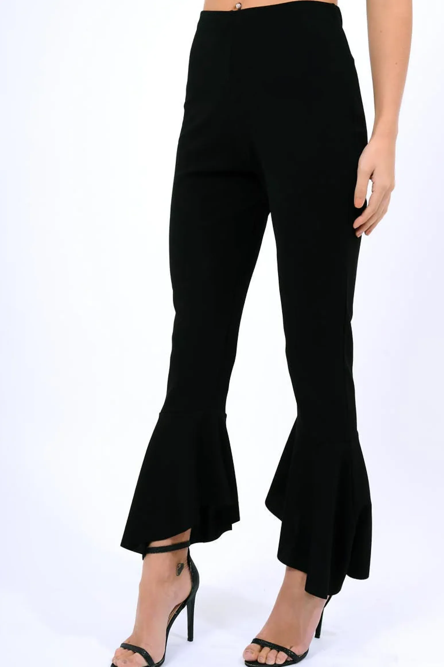 Rebellious Fashion Black Frill Hem Trousers - Payton