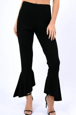 Rebellious Fashion Black Frill Hem Trousers - Payton