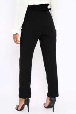 Rebellious Fashion Black Frill Hem Wide Legged Trousers - Megan