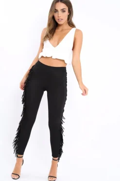 Rebellious Fashion Black Fringe Leggings - Rosaleen