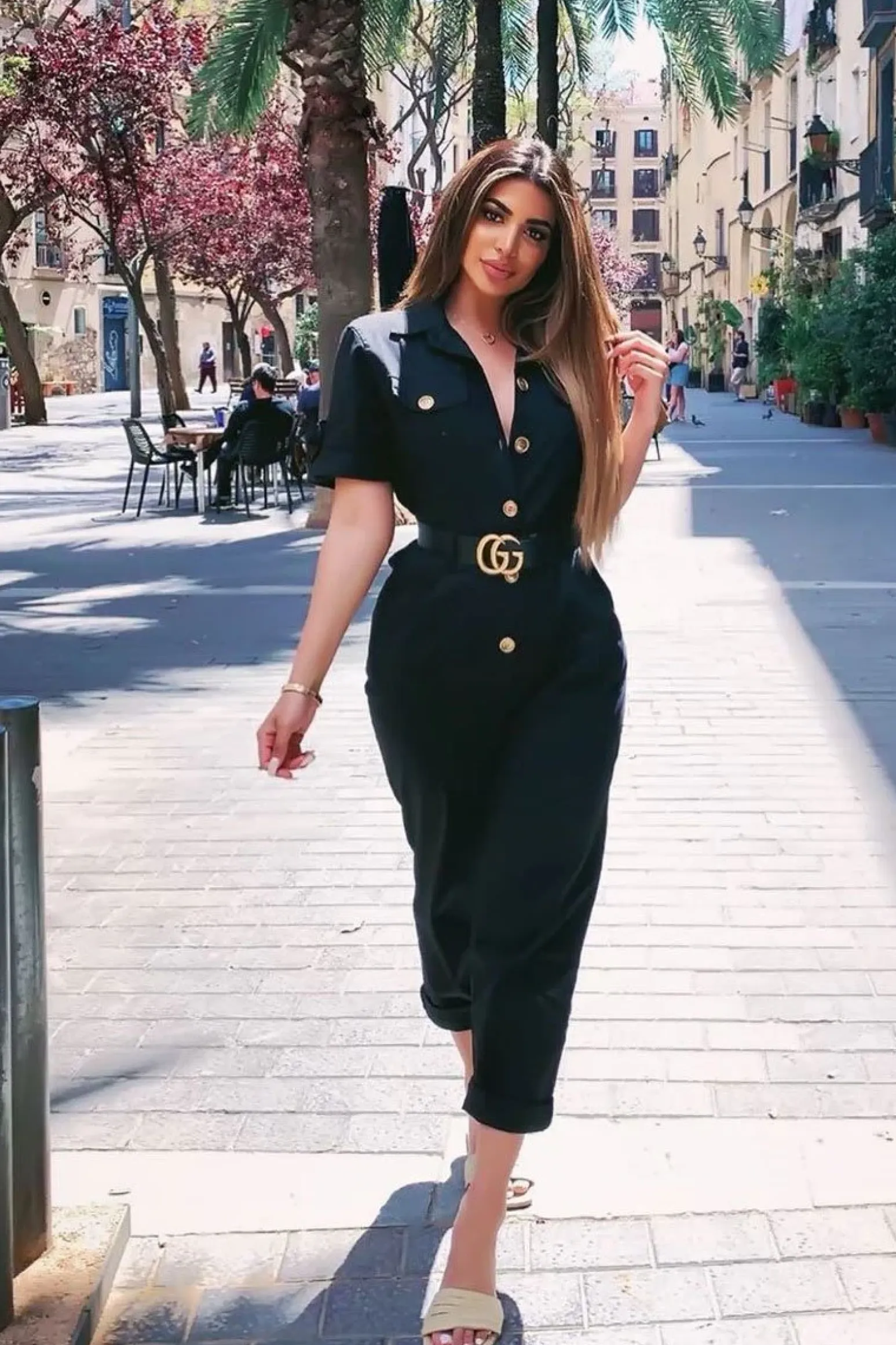 Rebellious Fashion Black Front Button Belted Boiler Jumpsuit - Nyrah