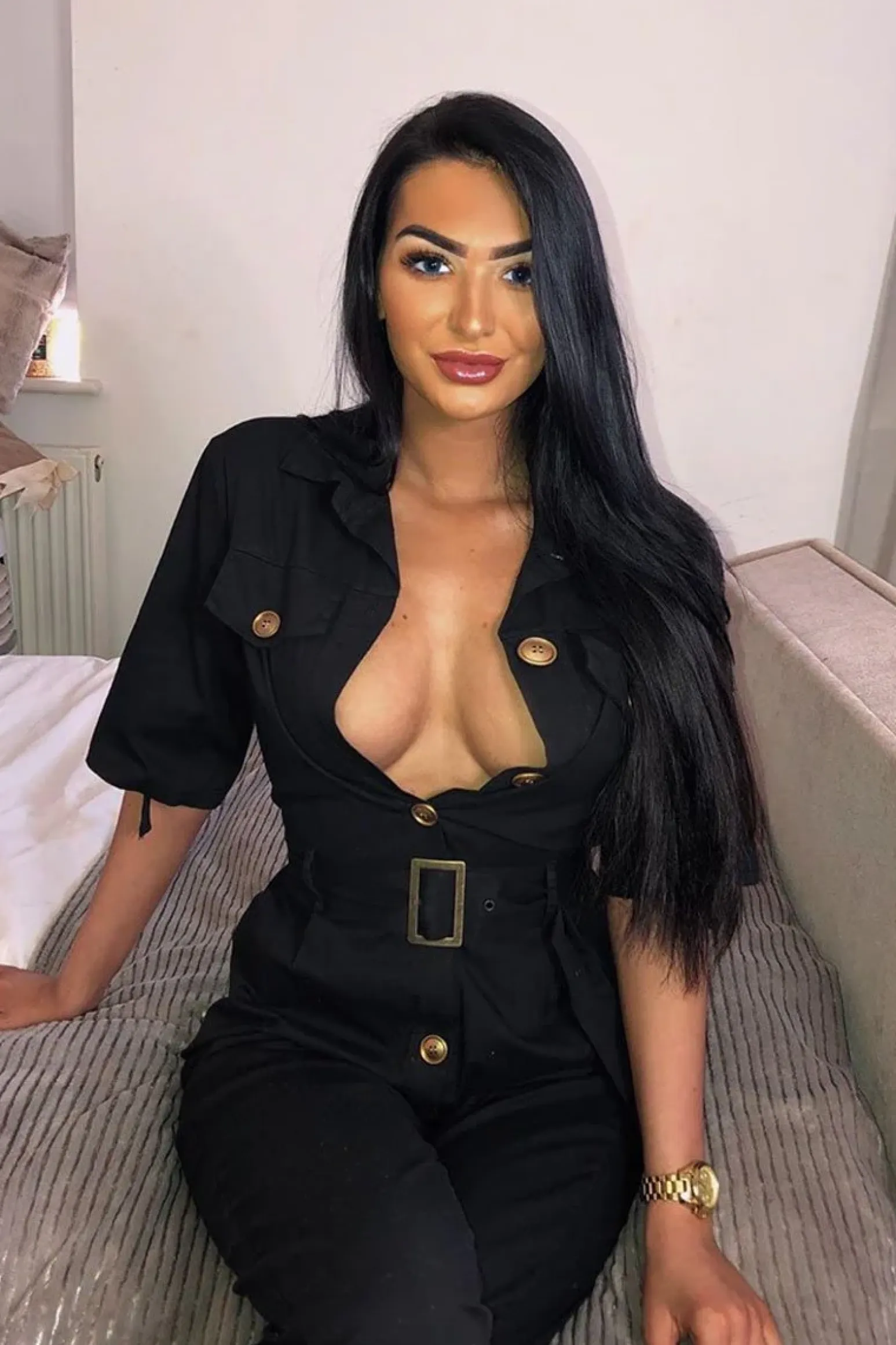 Rebellious Fashion Black Front Button Belted Boiler Jumpsuit - Nyrah
