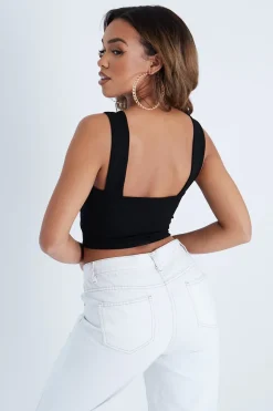 Rebellious Fashion Black Front Lace Up Crop Top - Zania