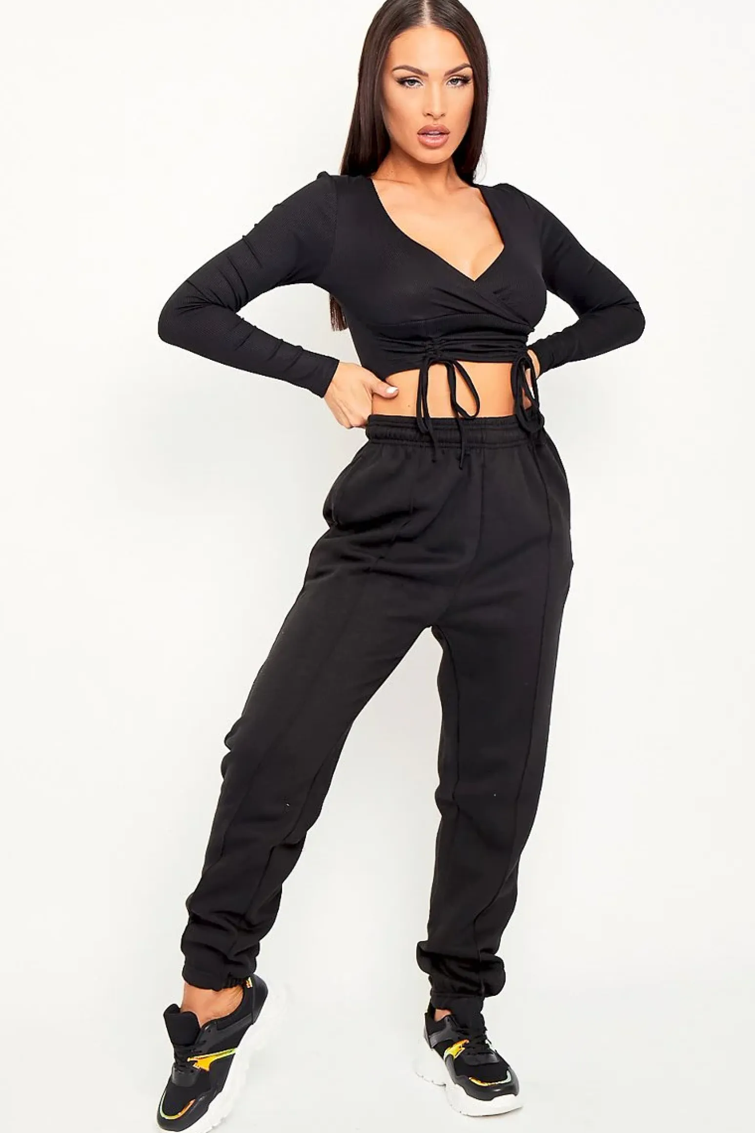 Rebellious Fashion Black Front Piping Joggers - Jordyn