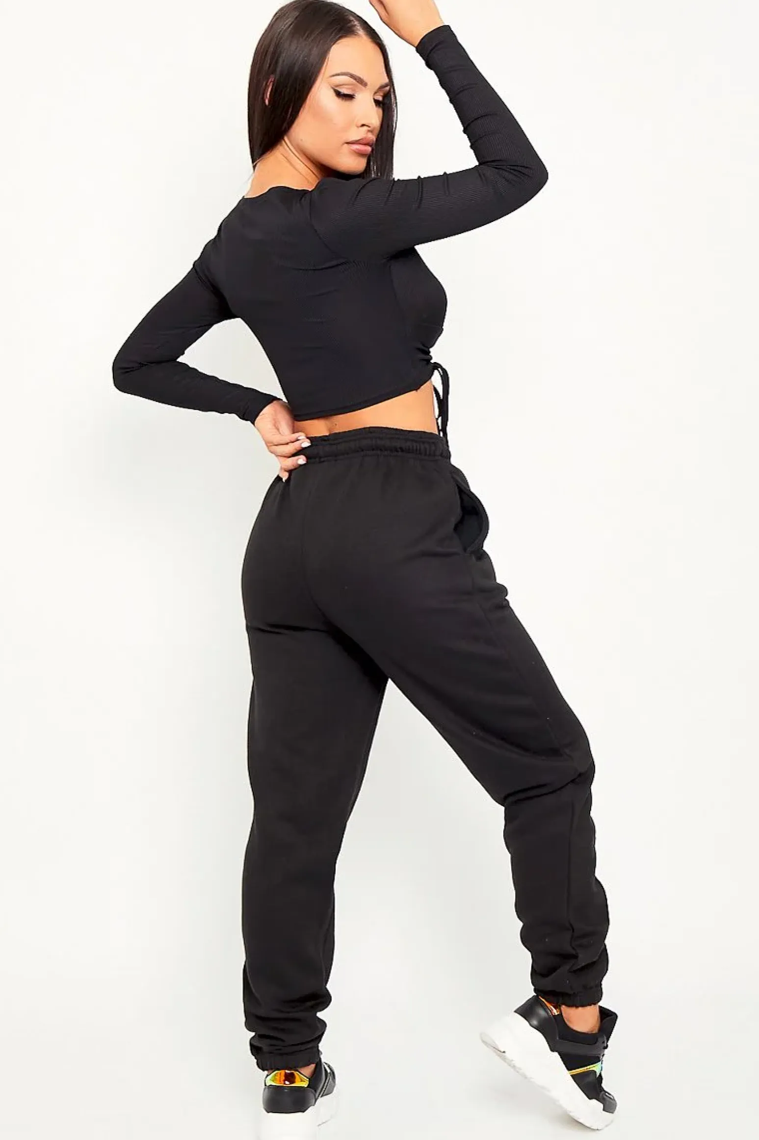 Rebellious Fashion Black Front Piping Joggers - Jordyn