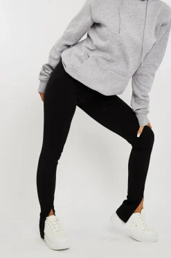 Rebellious Fashion Black Front Split Leggings - Polly