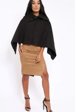 Rebellious Fashion Black Funnel Collar Poncho - Caiden