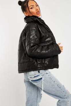Rebellious Fashion Black Fur Lined Collar Puffer Coat - Hessie