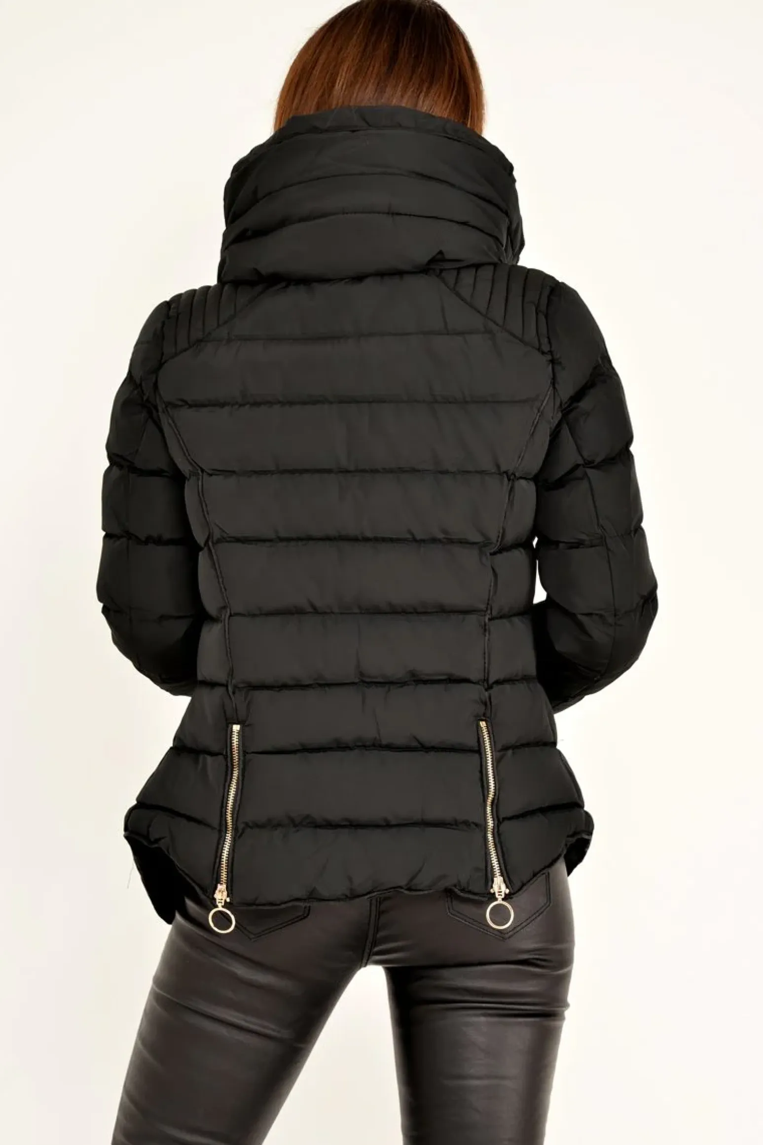Rebellious Fashion Black Fur Lined Ring Pull Puffer Coat - Riko