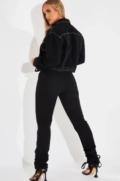 Rebellious Fashion Black Gathered Hem Tie Trousers - Aaira