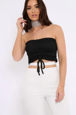 Rebellious Fashion Black Gathered Middle Bandeau Crop Top - Darlah