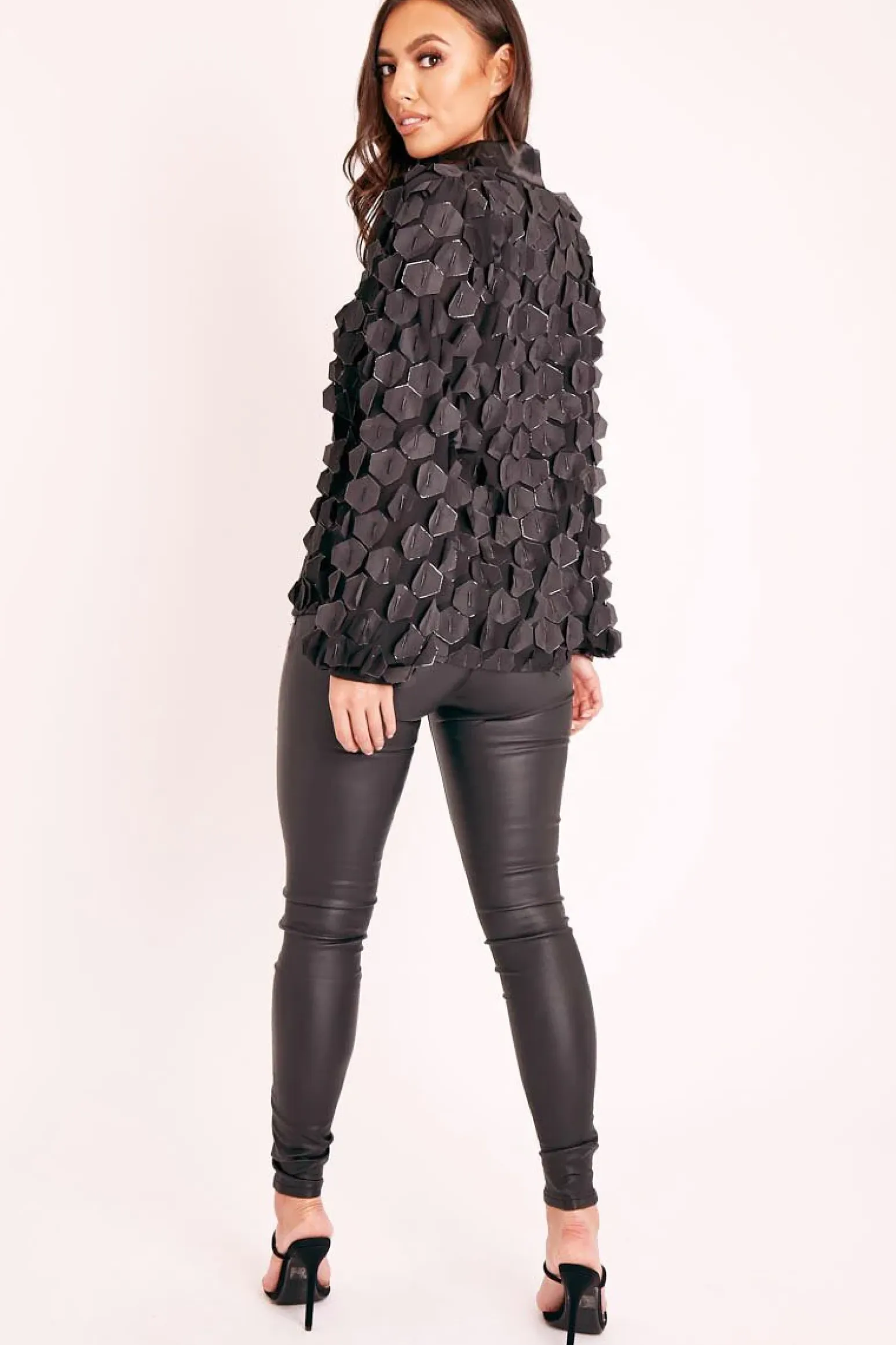 Rebellious Fashion Black Geometric Applique Button Front Shirt - Bostyn