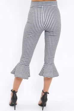 Rebellious Fashion Black Gingham Cropped Flare Hem Trousers - Aniesha