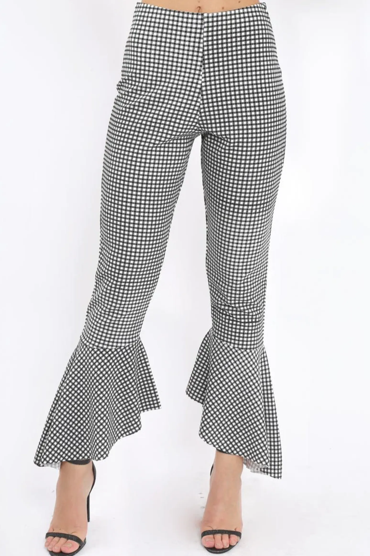 Rebellious Fashion Black Gingham Frill Hem Trousers - Payton