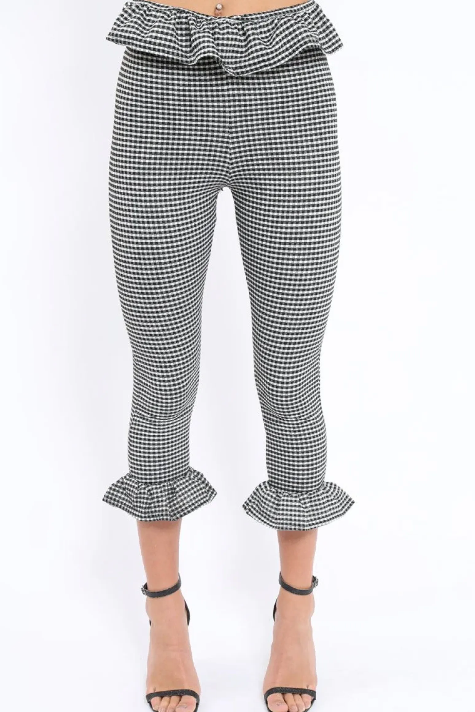 Rebellious Fashion Black Gingham Frill Hem Trousers - Marianne