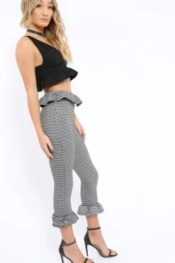 Rebellious Fashion Black Gingham Frill Hem Trousers - Marianne