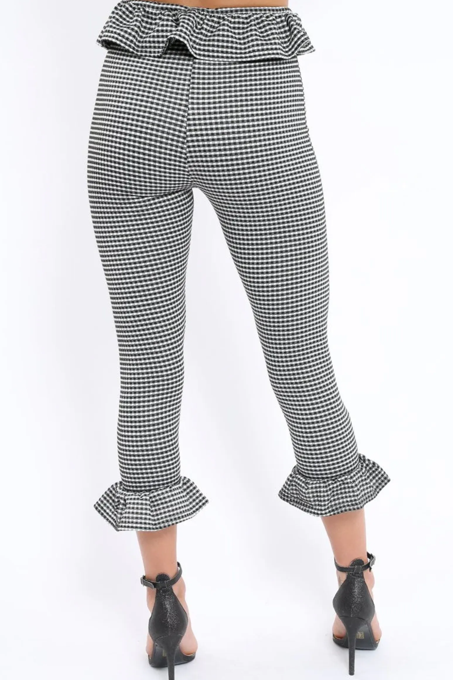 Rebellious Fashion Black Gingham Frill Hem Trousers - Marianne
