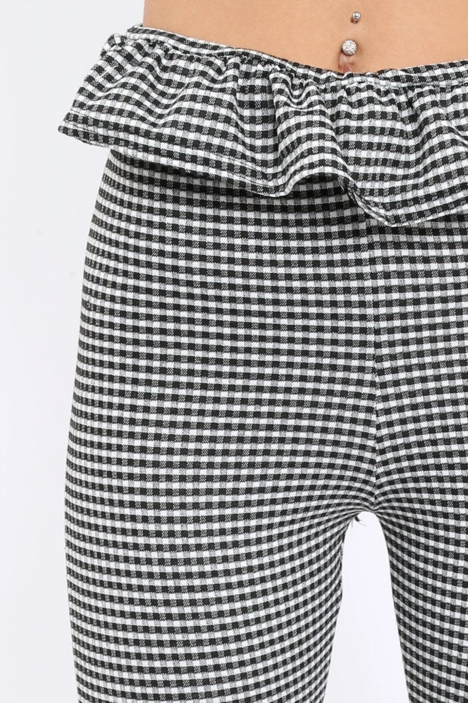 Rebellious Fashion Black Gingham Frill Hem Trousers - Marianne