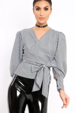 Rebellious Fashion Black Gingham Wrap Front Top - Gloria