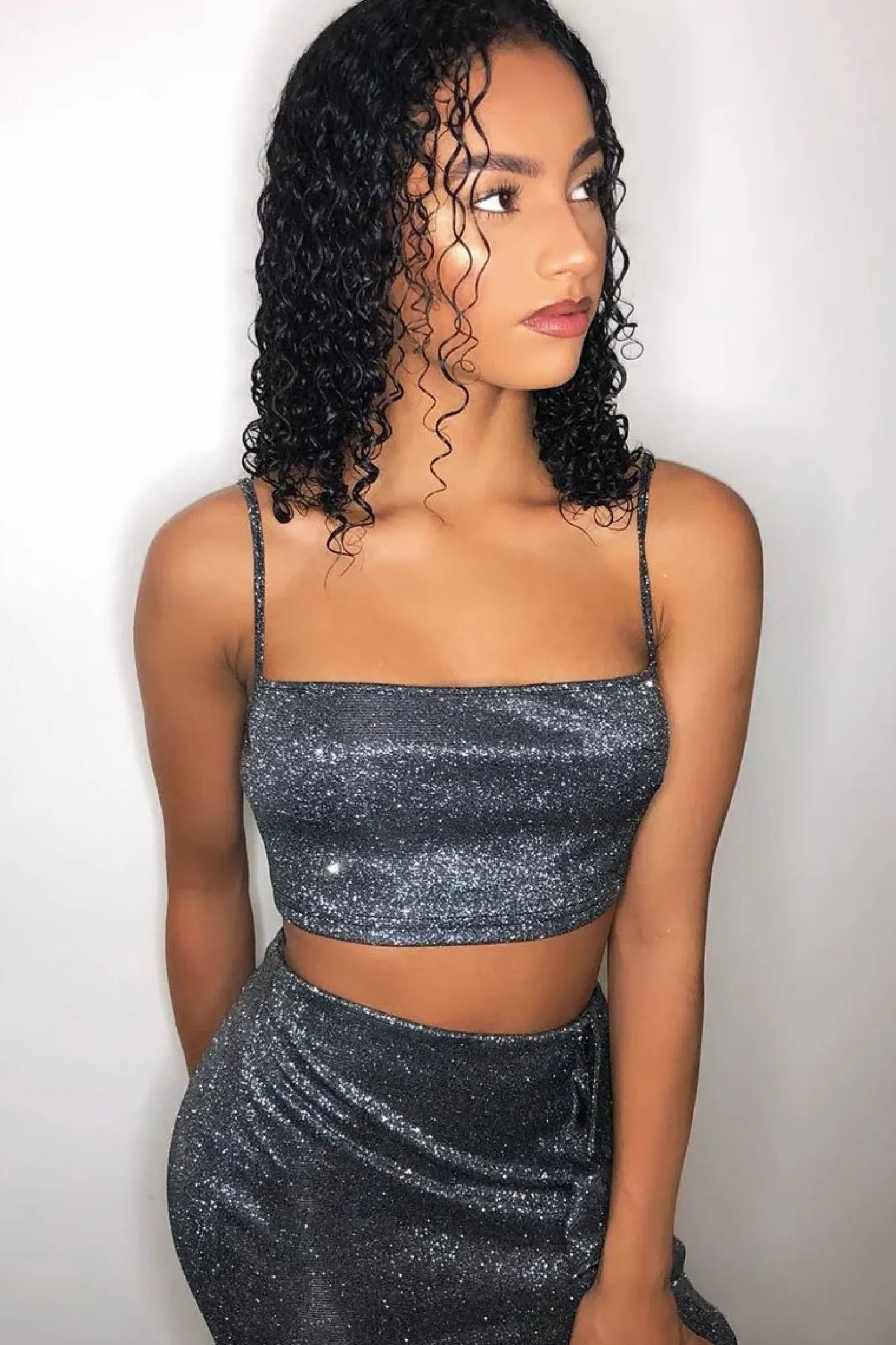 Rebellious Fashion Black Glitter Crop Top Ruffle Skirt Co-ord - Faith
