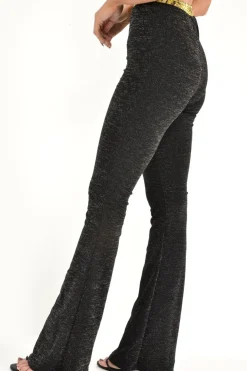 Rebellious Fashion Black Glitter Kick Flare Trousers - Chlo