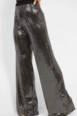 Rebellious Fashion Black Glitter Wide Leg Trousers - Kimberlie